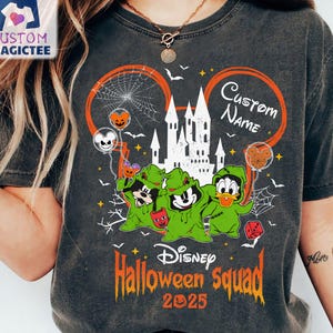 Custom Name Shirt, Personalized Vintage Disney Mickey And Friends Halloween Squad 2025 T-shirt, Party Tee, Disneyland Family Trip Matching