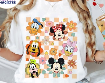 Vintage Floral Disney Mickey And Friends Checkered Shirt, Disney Epcot Flower & Garden Festival 2025 T-shirt, Disney Family tee