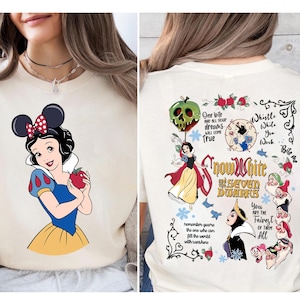 Zweiseitiges Schneewittchen-Prinzessin Schönstes von ihnen Komfortfarben-Shirt, Retro-Schneewittchen und sieben Zwerge Disney gewaschenes T-Shirt, magisches Königreich