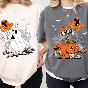 Not So Scary Halloween Party Tee, Vintage Disney Halloween Wall E Eve Couple T-shirt, Disneyland Couple Matching, Spooky Season, Disney Trip