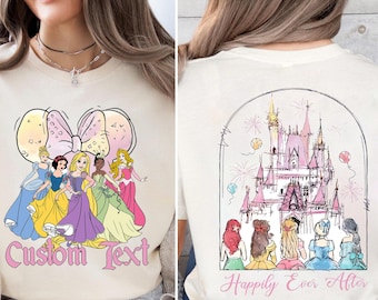 Two-Sided Watercolor Disney Princess Shirt, Wdw Disneyland Princess Castle Girls Trip T-shirt, Minnie Ears Princess Birthday Girl Matching