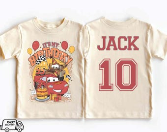 Koszulka urodzinowa dla chłopca z motywem Lightning McQueen, spersonalizowana koszulka urodzinowa Disney Cars, pasująca koszulka rodzinna Disneyland, rodzina Disneyworld, Disney Kids