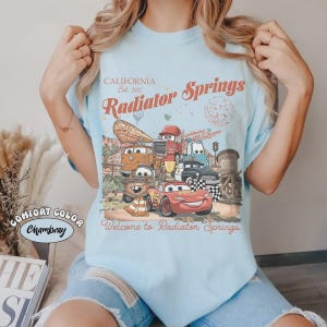 Vintage Radiator Springs Comfort Colors Shirt, Retro Pixar Cars Land 2026, Lightning McQueen Disney Tee, Tow Mater Family Matching Vacation image 4