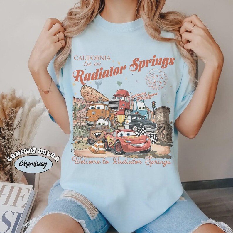 Vintage Radiator Springs Comfort Colors Shirt, Retro Pixar Cars Land 2026, Lightning McQueen Disney Tee, Tow Mater Family Matching Vacation image 4