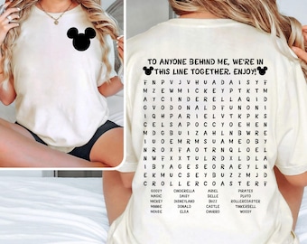 Camiseta de Disney con rompecabezas de espera en la fila, divertida camiseta interactiva de Disney, camisetas Disney para papá, camisetas Disney para mamá, camisetas Disneyworld, camisetas de búsqueda de palabras