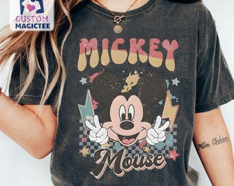 Camiseta retro de Mickey Mouse con colores cómodos, camiseta vintage de Mickey, vacaciones familiares en Disneyland 2025, regalos de cumpleaños de Disney, Magic Kingdom