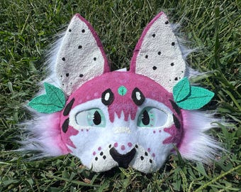 Drachenfrucht-Katzenmaske – vorgefüttert und mit Fell