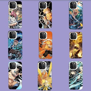 Puede incluir: Nueve fundas para teléfono con diseños de personajes de anime. Cada funda presenta un personaje diferente en colores vibrantes, con poses dinámicas y obras de arte detalladas. Las fundas tienen un acabado brillante y están diseñadas para un teléfono inteligente.