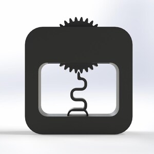 May include: A black plastic gear mechanism with a square frame and a wavy spring inside. The gear is visible through a cutout in the frame.
