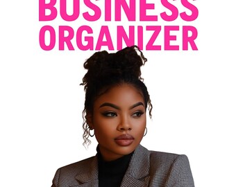 May include: Image features a woman in a blazer with the text "Boss Babe BUSINESS ORGANIZER DIGITAL PLANNER" in pink and black. The woman has dark hair and is looking to the side.