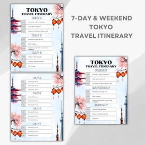 Tokyo Itinerary Template, Tokyo Itinerary 7 days, Travel Itinerary, Travel Planner, Trip Template Planner, Travel Plans, digital download