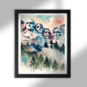 Mount Rushmore Watercolor Print, South Dakota Wall Art, Mount Rushmore National Park Print, Travel Poster, digital download