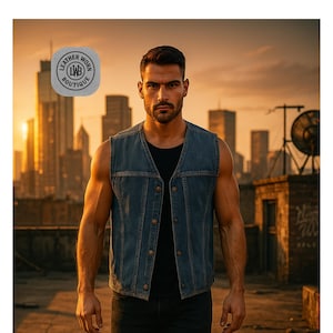 Blue Denim Vest – Rugged Sleeveless Design with Zippered Pockets and Lace-Up Sides