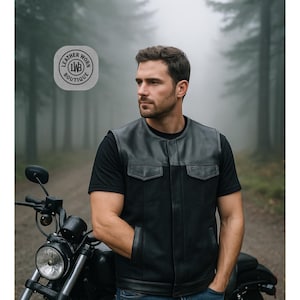 Black Leather Vest – Rugged Sleeveless Gear with Distinct Dual-Material Design