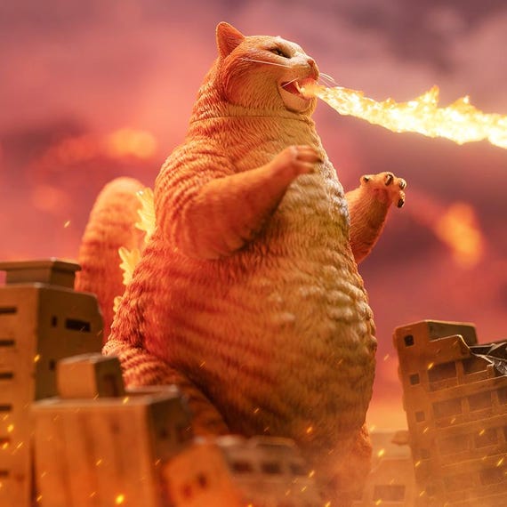置物 K JXK Studio Handmade Catzilla Resin Sculpture: Meowzilla Kaiju Cat