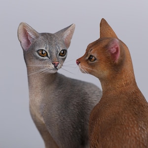 JXK Studio Custom Pet Statue Personalized Cat Fur Color Handmade Resin Abyssinian Cat Figurine Pet Memorial Unique Gift for Cat Lovers