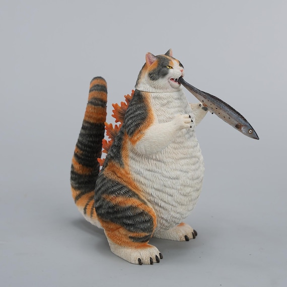 JXK Studio Handmade Catzilla Resin Sculpture, Meowzilla Kaiju Cat