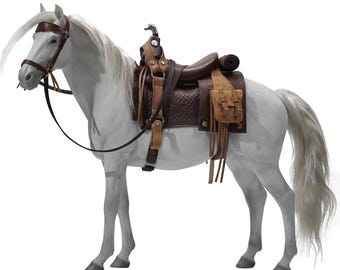 JXK Studio Handcrafted White Horse Figurine – Realistic Resin Animal Statue