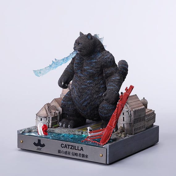 JXK Studio Handmade Resin Catzilla Figurine, Meowzilla Cat