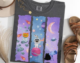 Space Cat Comfort Colors Shirt, Astronaut Cat, Cute Cats In Space Shirt, Funny Cat Tshirt, Cat Lover Tee, Cat Mom Gift, Galaxy Goth Kitten