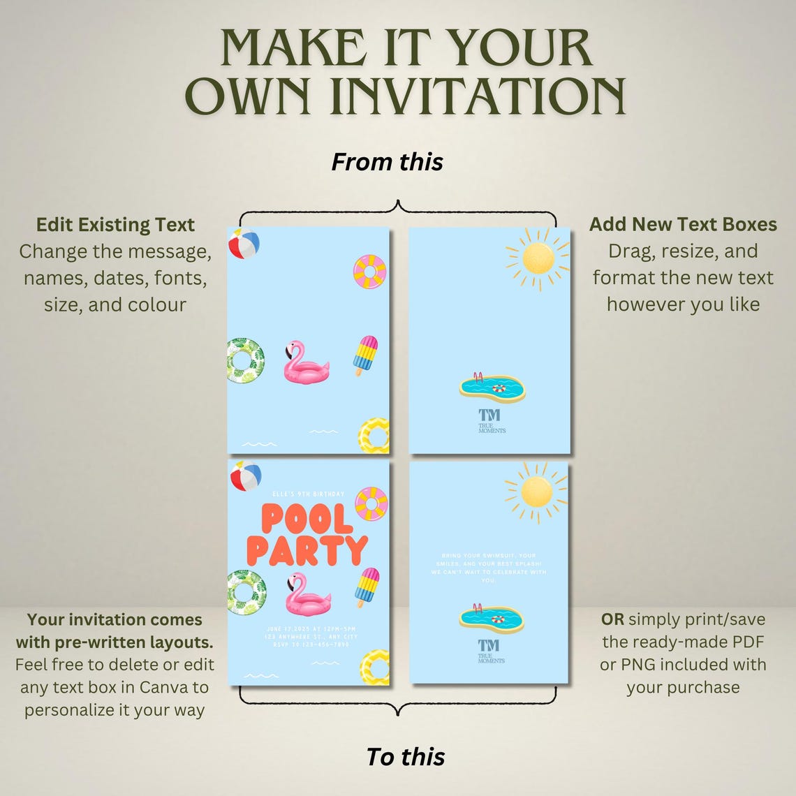 Pool Party Birthday Invitation – Summer Swim, Canva Template (digital ...