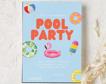 Pool Party Birthday Invitation – Summer Swim, Canva Template (Digital Download)