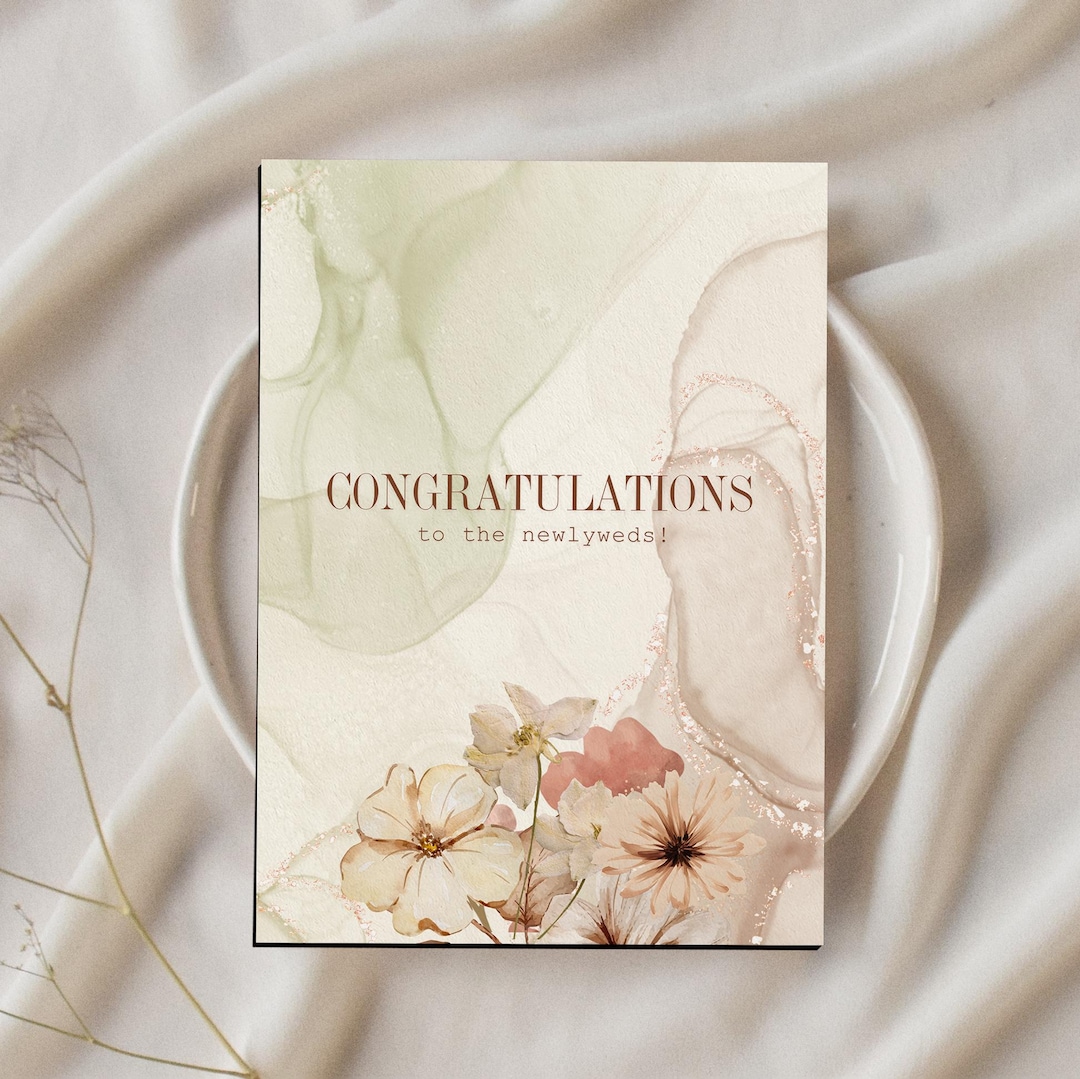 Floral Wedding Congratulations Card – Elegant Sage Design (digital ...