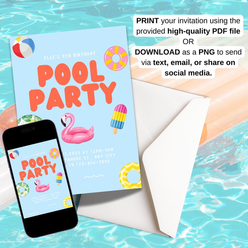 Pool Party Birthday Invitation – Summer Swim, Canva Template (digital ...