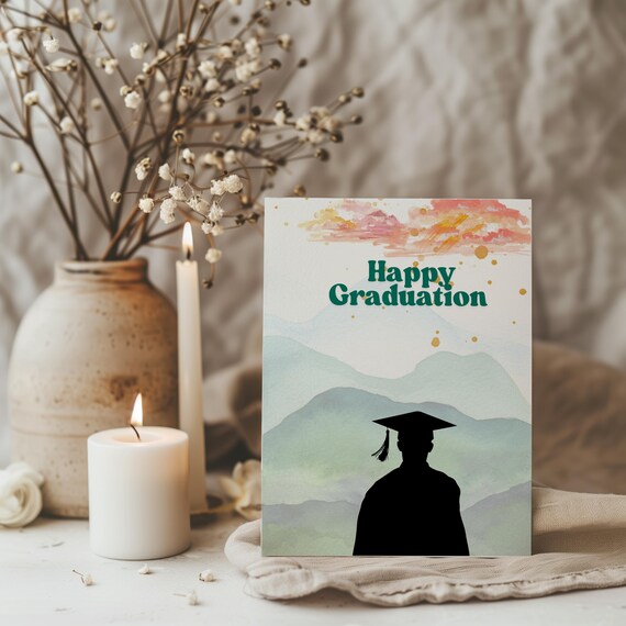canva grad cards Design Your Own Graduation with Mountain Graduation Card  Editable