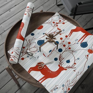 Reindeer Christmas Wrapping Paper, Festive Holiday Gift Wrap with Reindeer Pattern, Winter Wonderland Xmas Decor, Recyclable Paper Roll