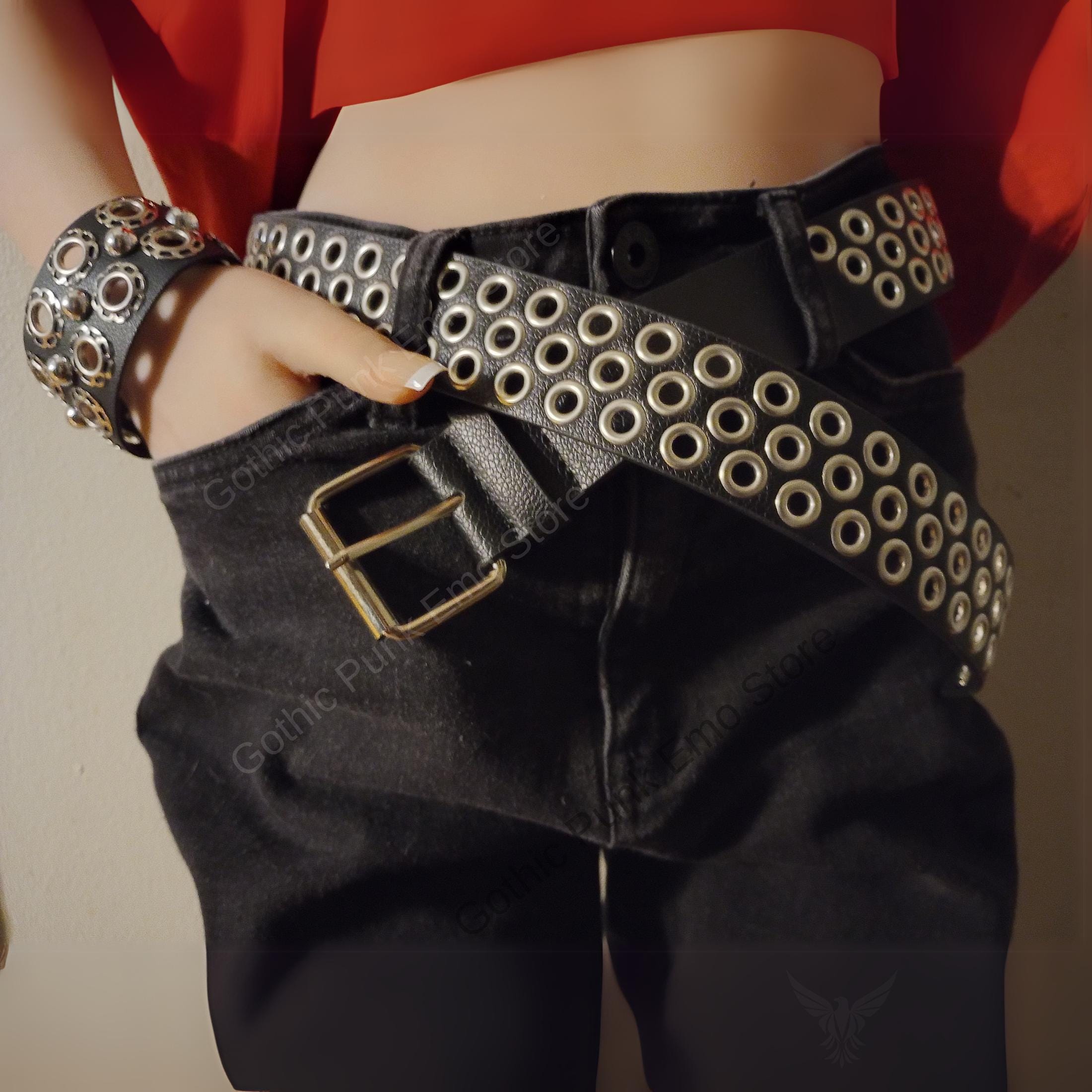 Grommet Vegan Leather Belt - Gothic, Punk, Emo, Cosplay - Etsy