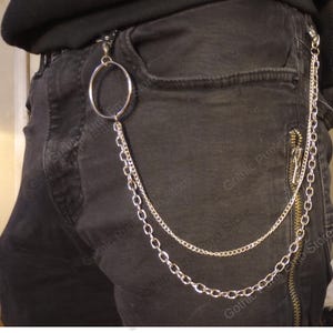 Cadena gótica de dos capas con anilla gruesa para billetera, cinturón, pantalones, estilo punk, gótico, grunge, años 90, alternativa para jeans, llavero, estilo motero, estilo urbano, hip hop.