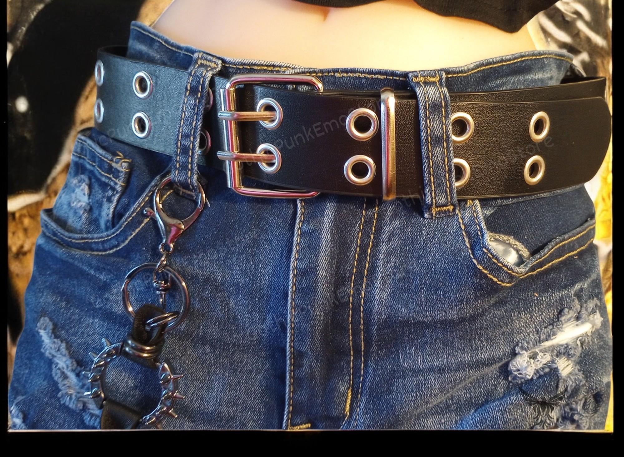 4 Pc Faux Leather Studded Gothic Punk Belt Set - Unisex Grommet Military Grade Leather Grommet Belt: USA Made Punk Rock Belt  main image 3