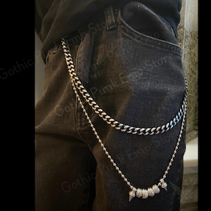 Cadena para cinturón y pantalones con anilla en forma de O con pinchos en capas góticas, estilo punk, gótico, grunge, años 90, estilo alternativo, para jeans, llavero, estilo hip hop y motero