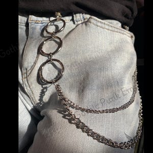 Cadena para cinturón y pantalones con tres anillos en forma de O en capas góticas, cadena para jeans alternativa punk gótica grunge de los años 90, cadena para llaves, estilo hip hop para motociclistas