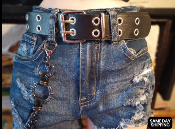 Black Double Grommet Belt: Gothic Punk Rock Studded Belt - Etsy