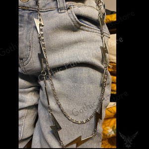 Cadena para cinturón y pantalones con diseño gótico de capas y diseño de rayo, estilo punk, gótico, grunge, años 90, estilo alternativo, para jeans, llavero, estilo hip hop y motero