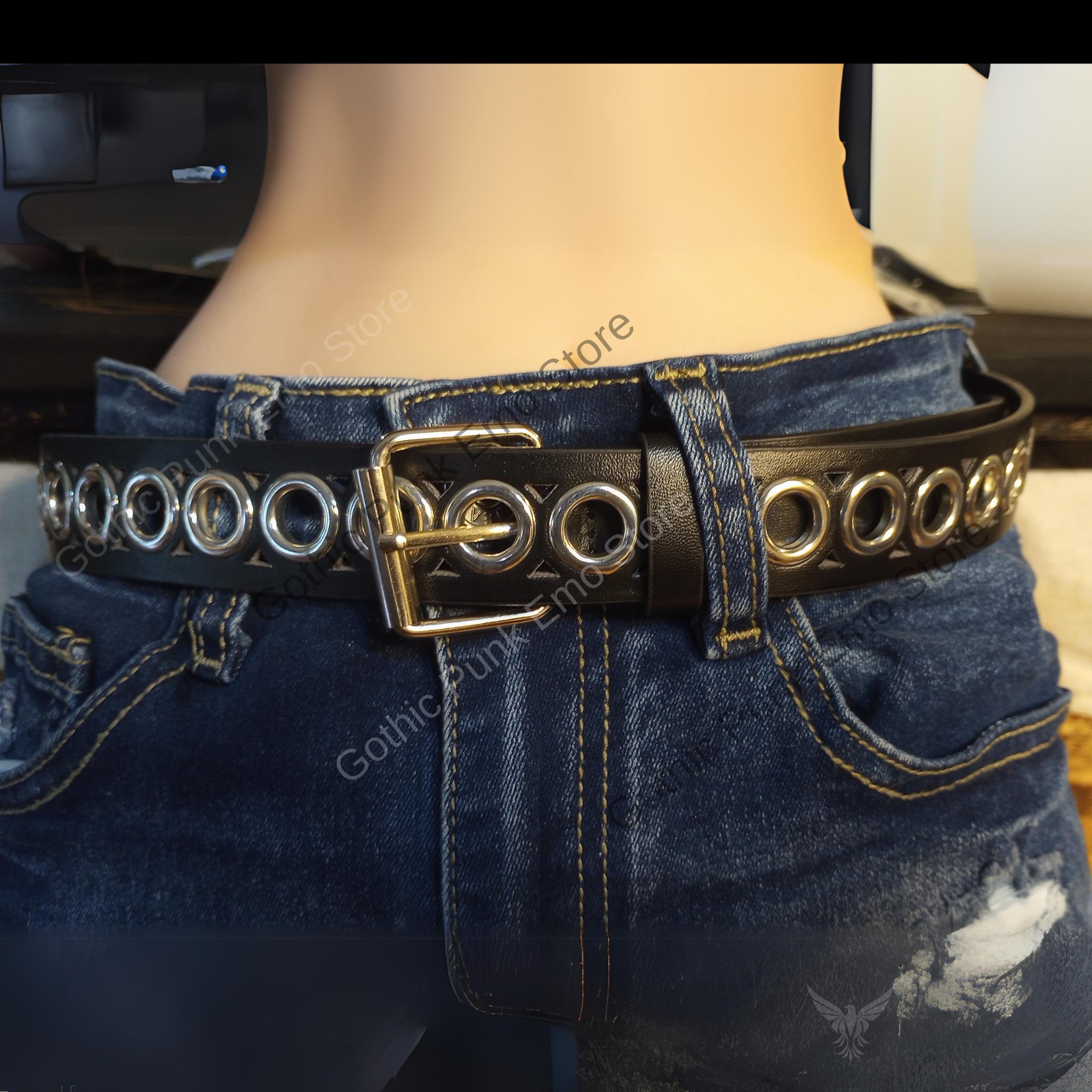 Grommet Black Belt: Gothic Punk Rivet Faux Leather Belt - Etsy