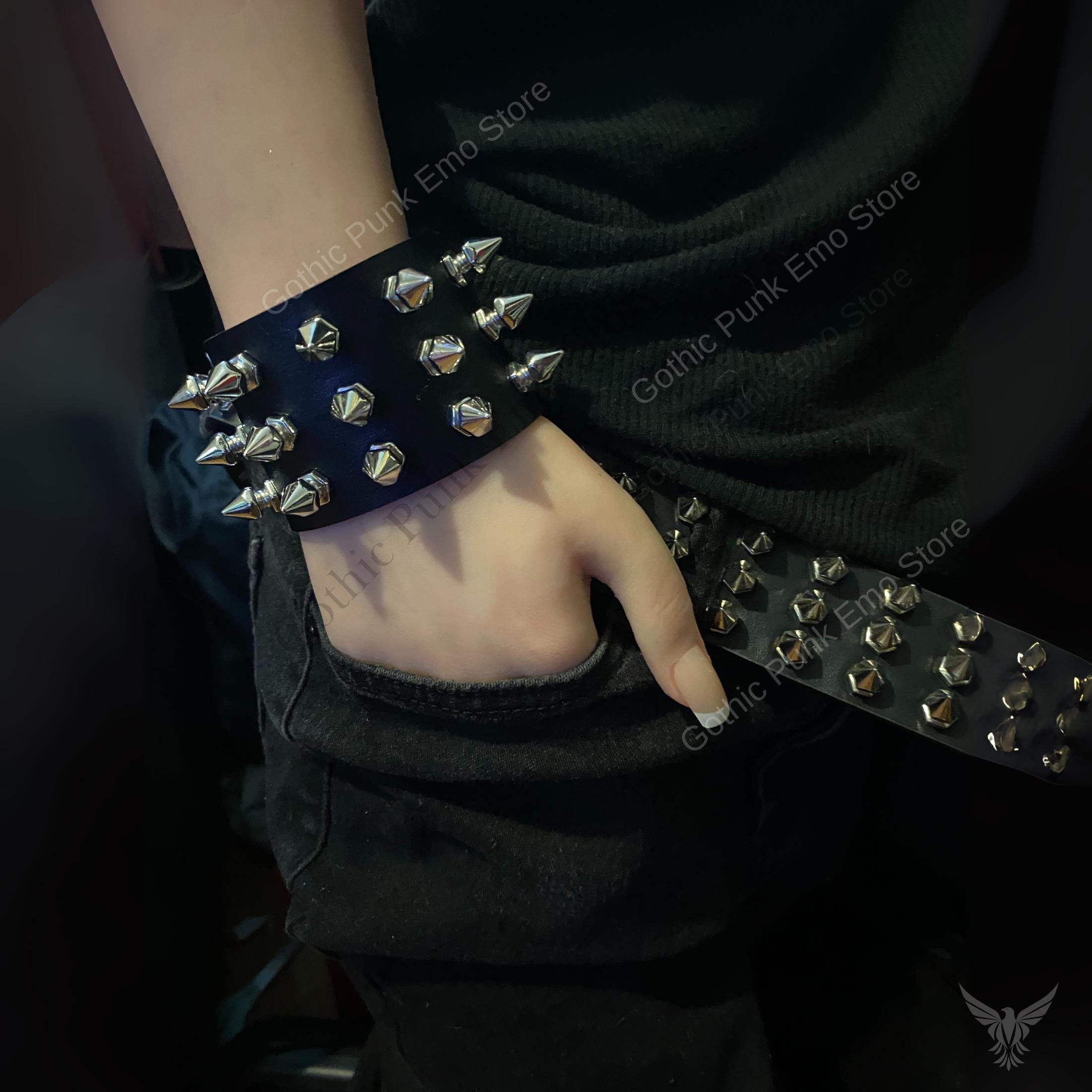 Pulsera Punk Con Tachuelas Negras – Accesorio De Disfraz Gótico Para Fiestas, Conciertos Y Looks Alternativos