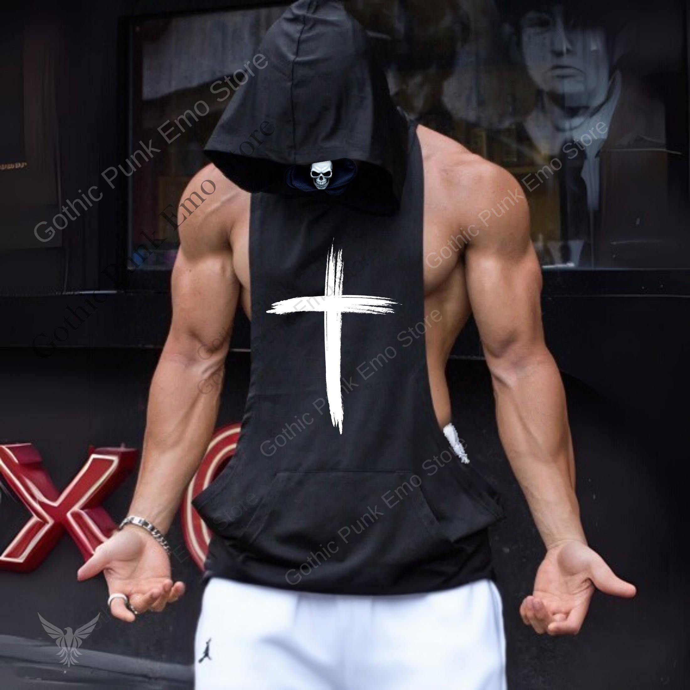 Gothic Cross Sleeveless Hoodie: Punk Gym Tank Top - Etsy