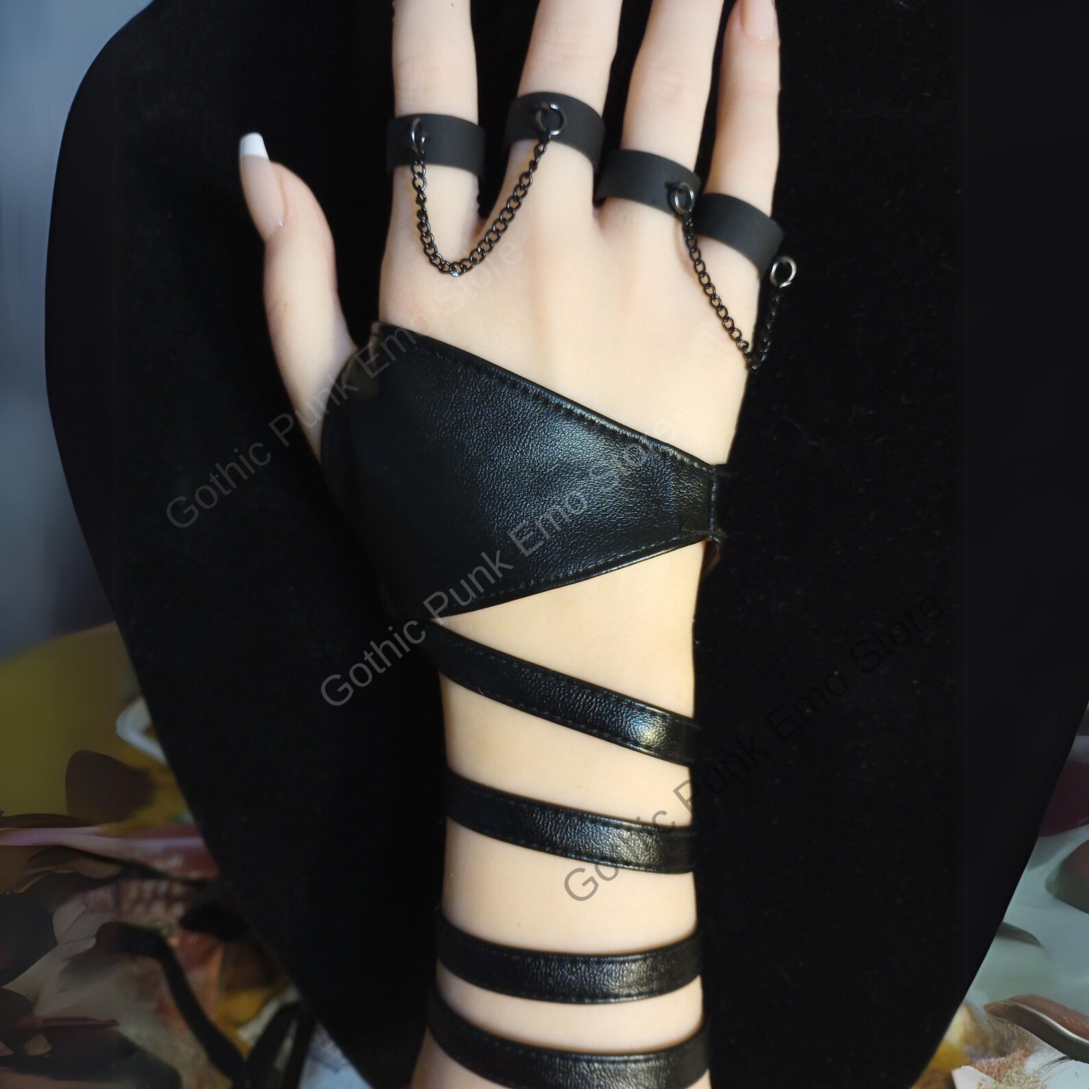 Black Chain Ring Set: Adjustable Punk Emo Jewelry - Etsy