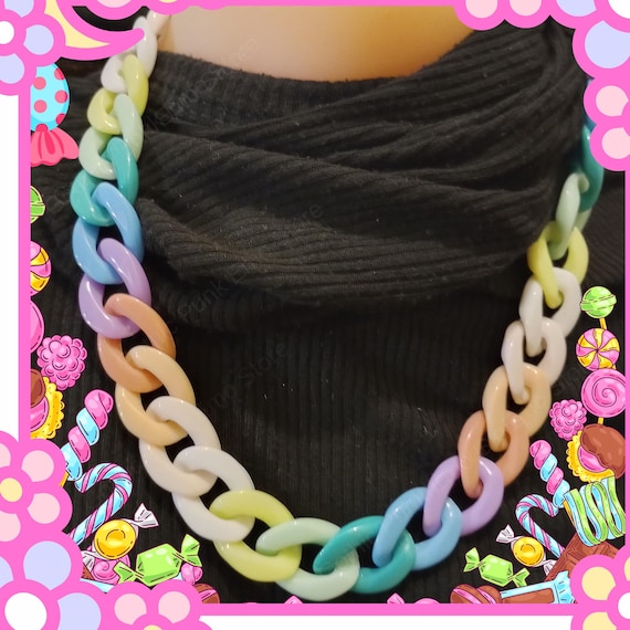 Chunky Kandi Necklace: Emo Rave Pastel Goth Rainbow Jewelry