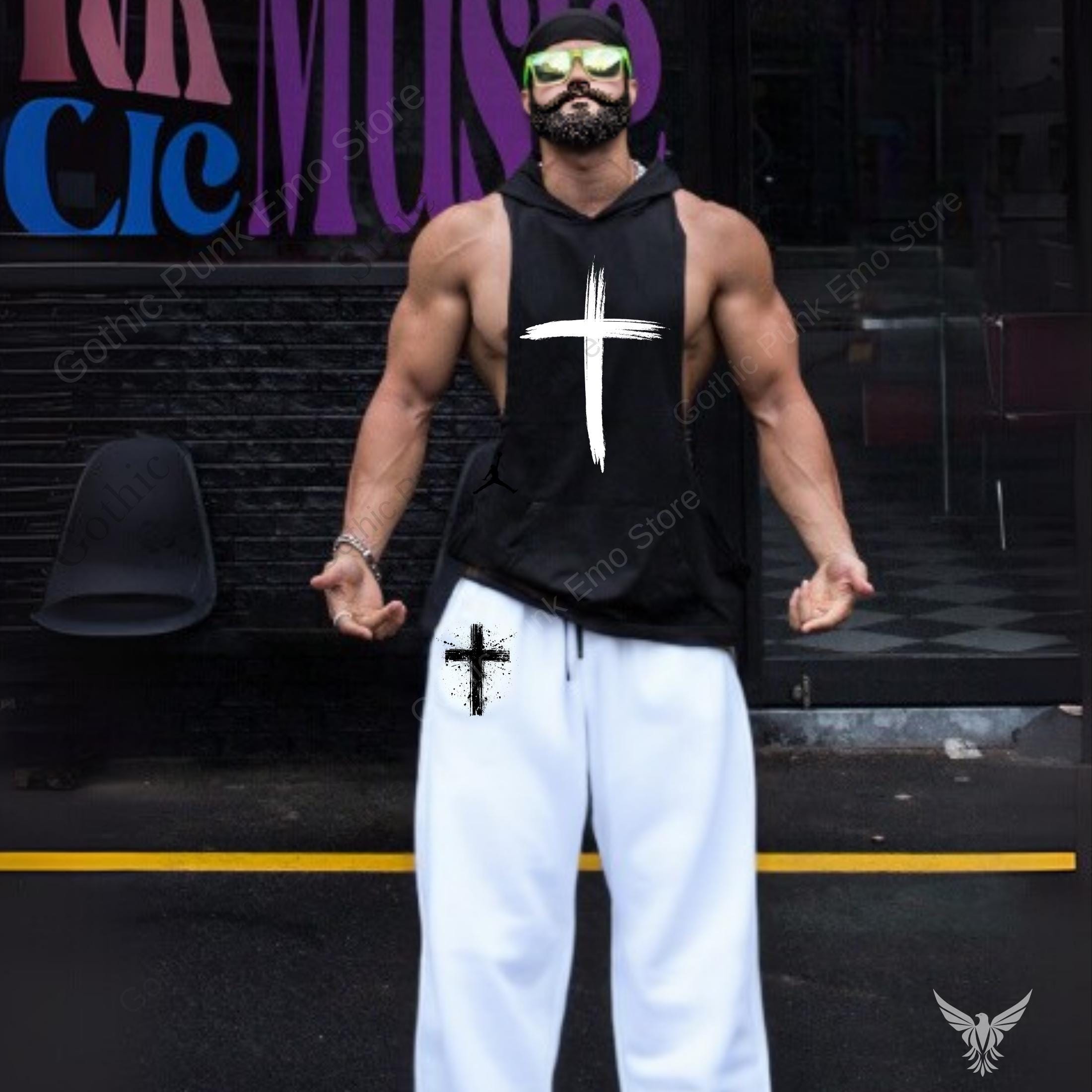 Gothic Cross Sleeveless Hoodie: Punk Gym Tank Top - Etsy