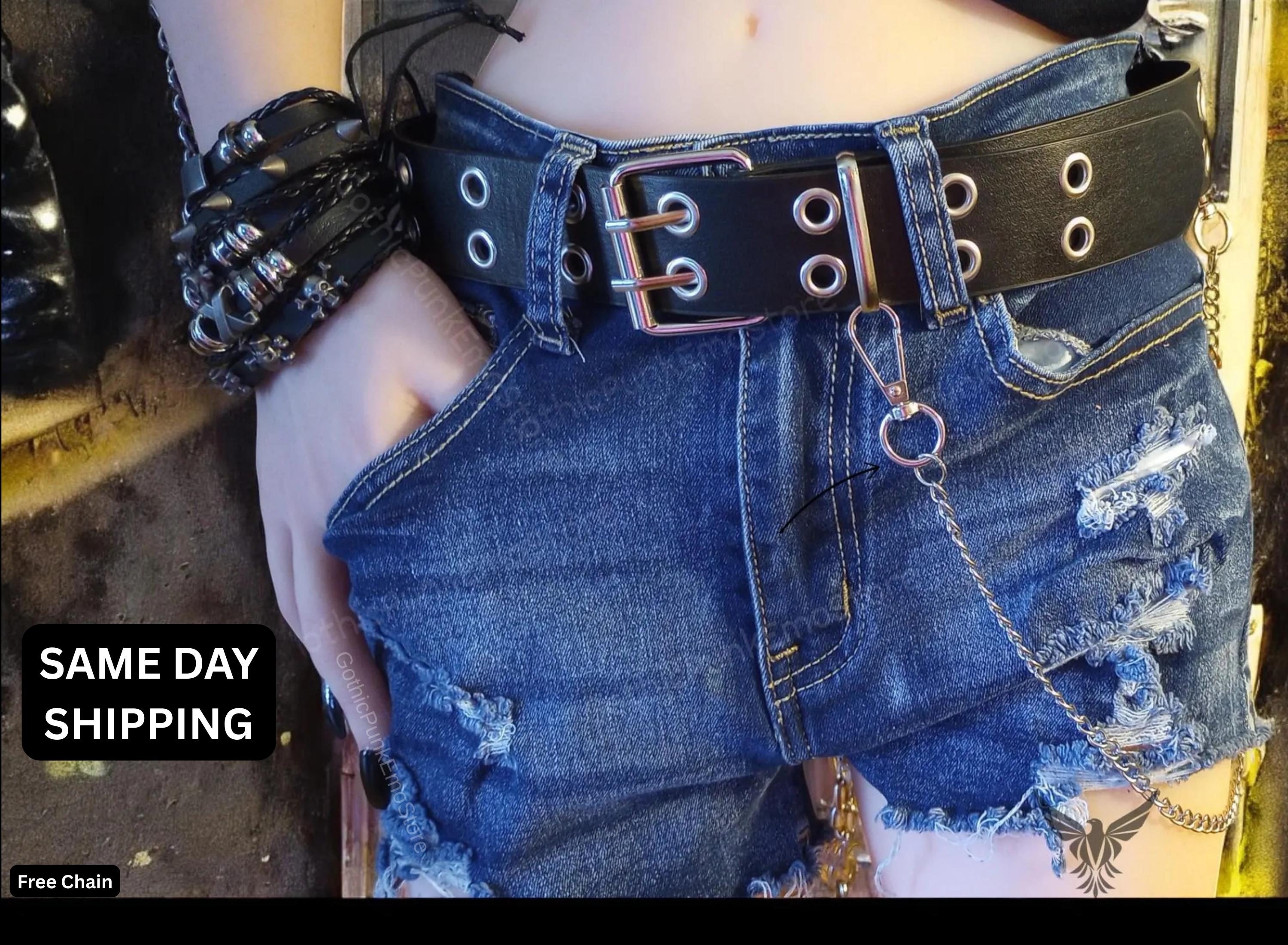 3938 Women Grommet Leather Belt Punk Goth Chain Waist For Jeans Dress Punk Goth Alt Belt - Etsy main image 2