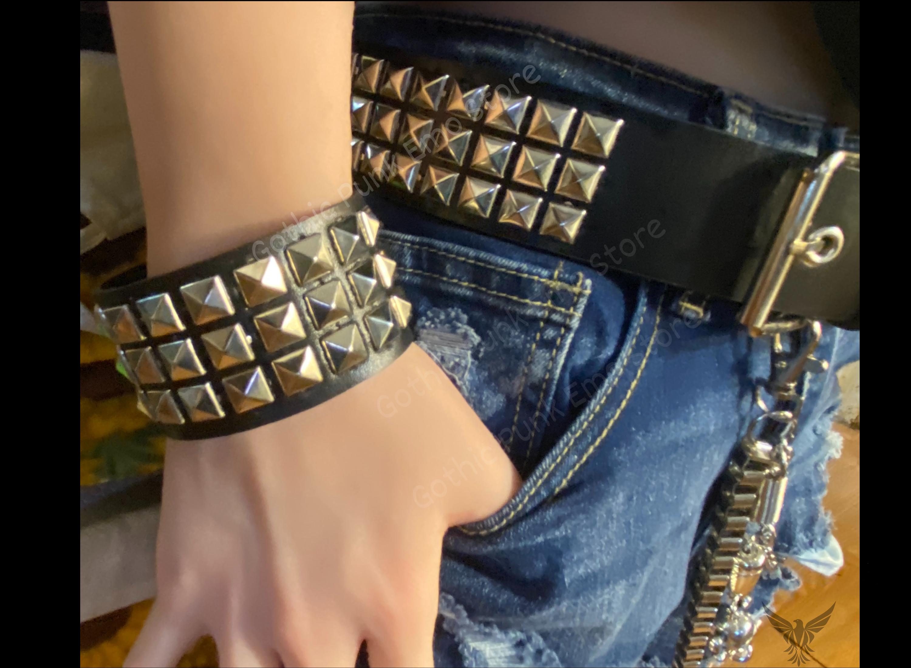Geyoga Studded Belt Metal Punk Rock Rivet Punk Leather Threads Studded Goth Belt Gerrit Punk Leather Belt,Women Men Goth Pyramid Studded  main image 3
