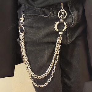 Cadena para cinturón y pantalones con anilla en forma de O con pinchos en capas góticas, estilo punk, gótico, grunge, años 90, estilo alternativo, para jeans, llavero, estilo hip hop y motero