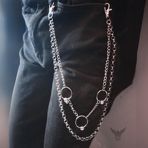 Cadena para cinturón y pantalones con anilla en forma de O con pinchos en capas góticas, estilo punk, gótico, grunge, años 90, estilo alternativo, para jeans, llavero, estilo hip hop y motero