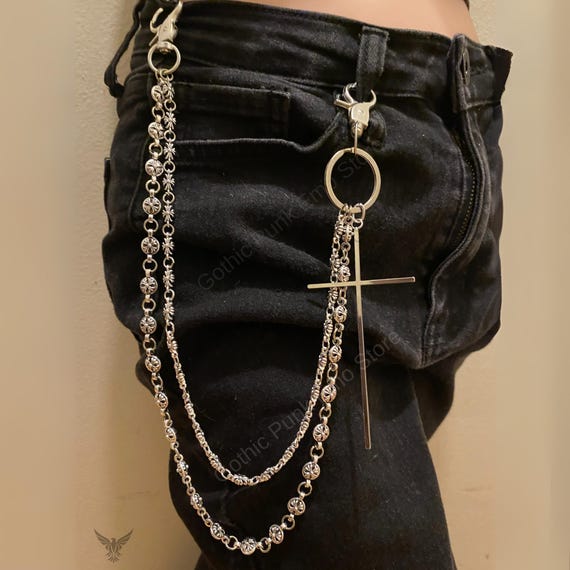 Cross Pants Chain: Y2K Punk Biker Wallet Chain - Silver Alloy - Etsy
