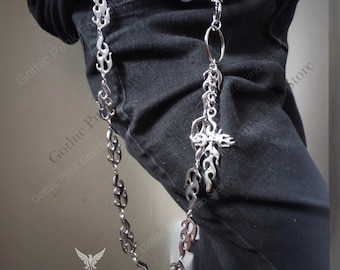 Flame Wallet Chain: Gothic Punk Biker Jeans Chain - Silver Metal 24"