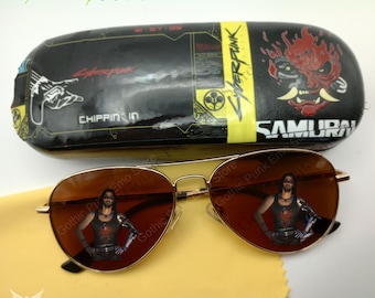 Gafas de sol Johnny Silverhand con estuche: Cosplay de Cyberpunk 2077 - Regalo para gamers